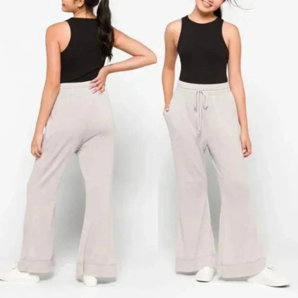 Free People Pale Blush Wide-Leg Drawstring Lounge Pants